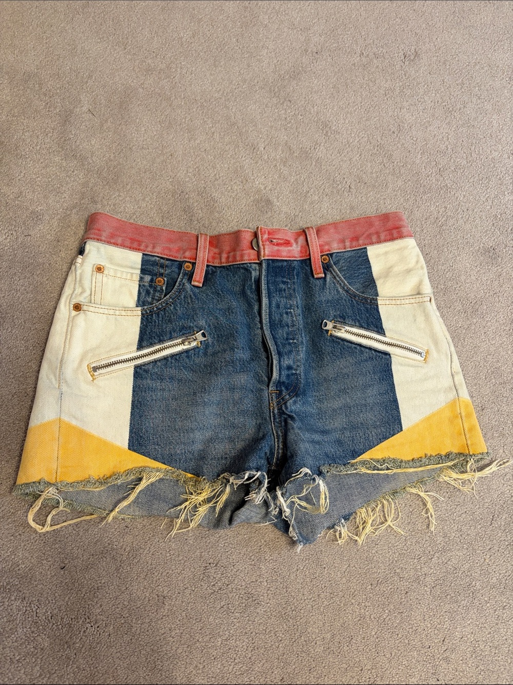 Levi's Colorblock Cutoff Jean Shorts - Pink, Blue & Yellow